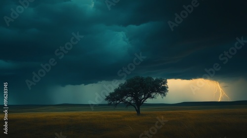 Windswept serenity a lone tree amidst dramatic storm clouds nature landscape photography tranquil environment captured perspective