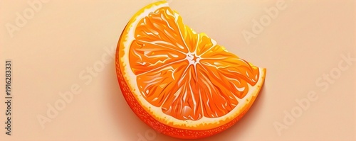 A vector icon of a juicy slice of orange with vibrant color and detailed texture, set against a solid background.