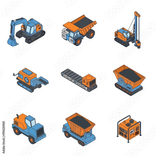 Collection of Heavy Machinery Vehicles and Equipment.