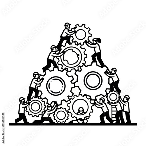 Teamwork People Turning Gears Together.