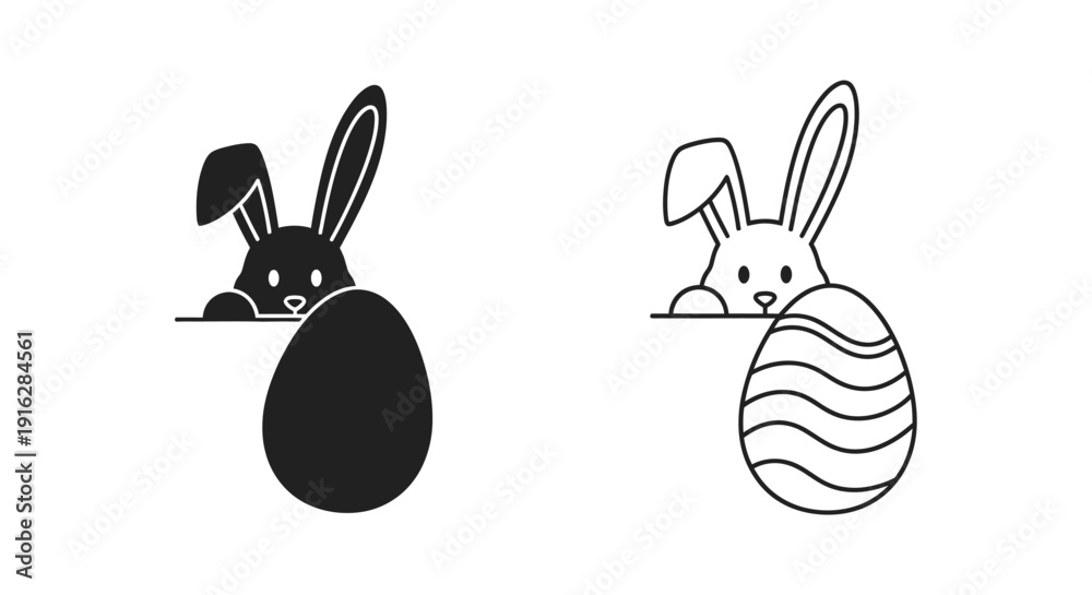 Obraz premium Two bunnies peeking out of easter eggs illustration Vector