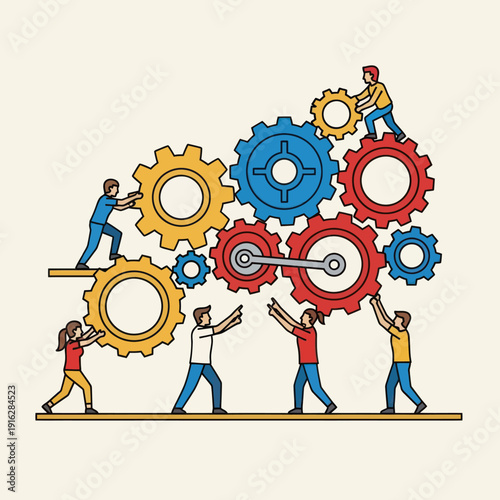 Teamwork and Collaboration with Interlocking Gears.