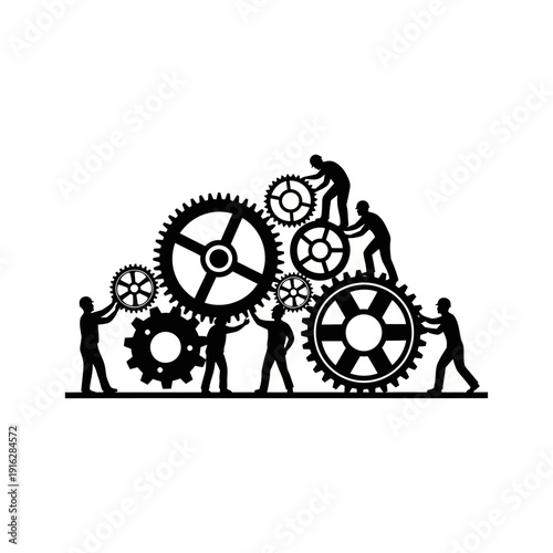 People Working Together with Gears Mechanism.