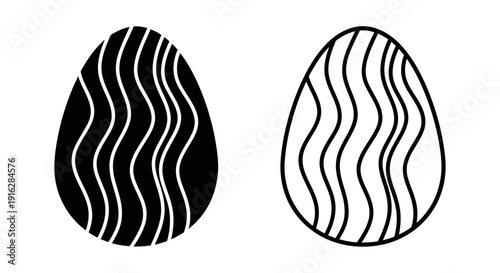 Minimalist black and white egg design with wavy lines and abstract patterns Vector