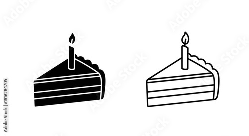 Two slices of cake with candles on top, delicious dessert, birthday celebration Vector