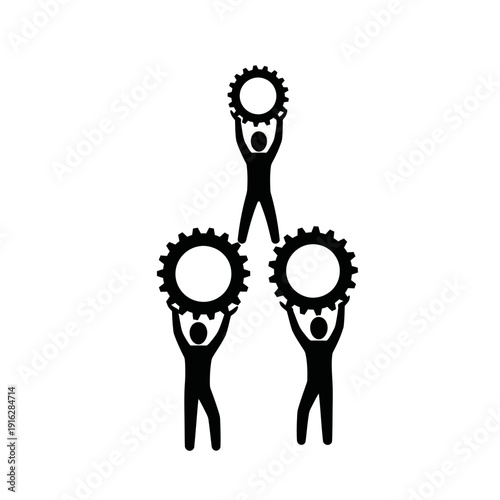 Teamwork Silhouette Holding Gears Together.