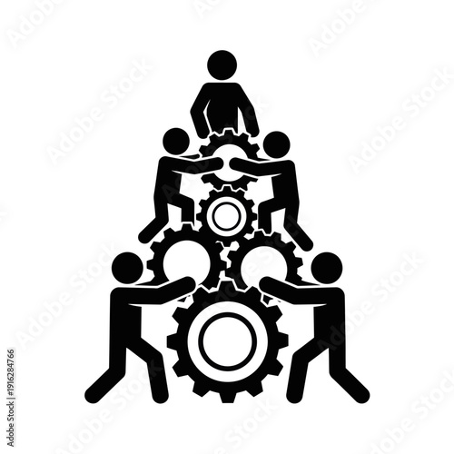 Teamwork People Turning Gears Together Silhouette.