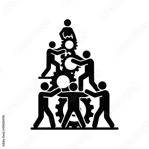 Teamwork People Working Together Silhouette Illustration.