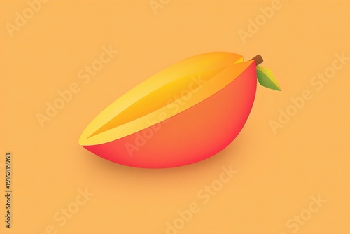 A vector icon of a ripe mango slice with a vibrant orange hue, positioned on a solid background.