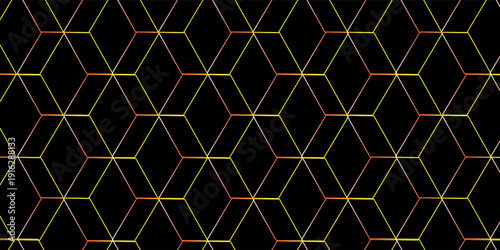 black hexagonal abstract background overlap layer on bright space gold lines effect decoration. Modern graphic design element circles style concept for banner.