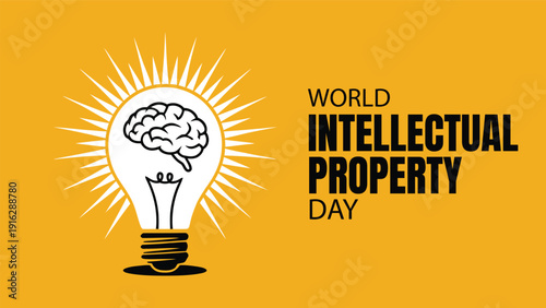 World Intellectual Property Day creative light bulb with brain concept flat vector illustration on yellow background for innovation awareness campaign