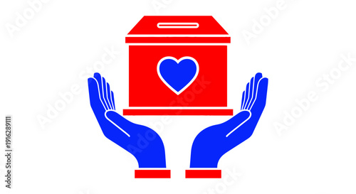 Hands Holding Charity Donation Box with Heart Symbol