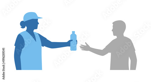Giving water bottle to person, hydration concept