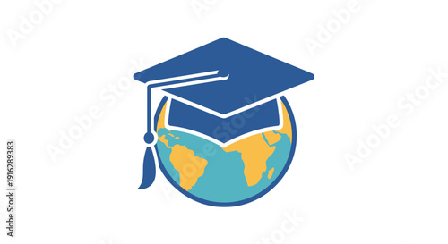 Global Education Concept: Graduation Cap on World Globe