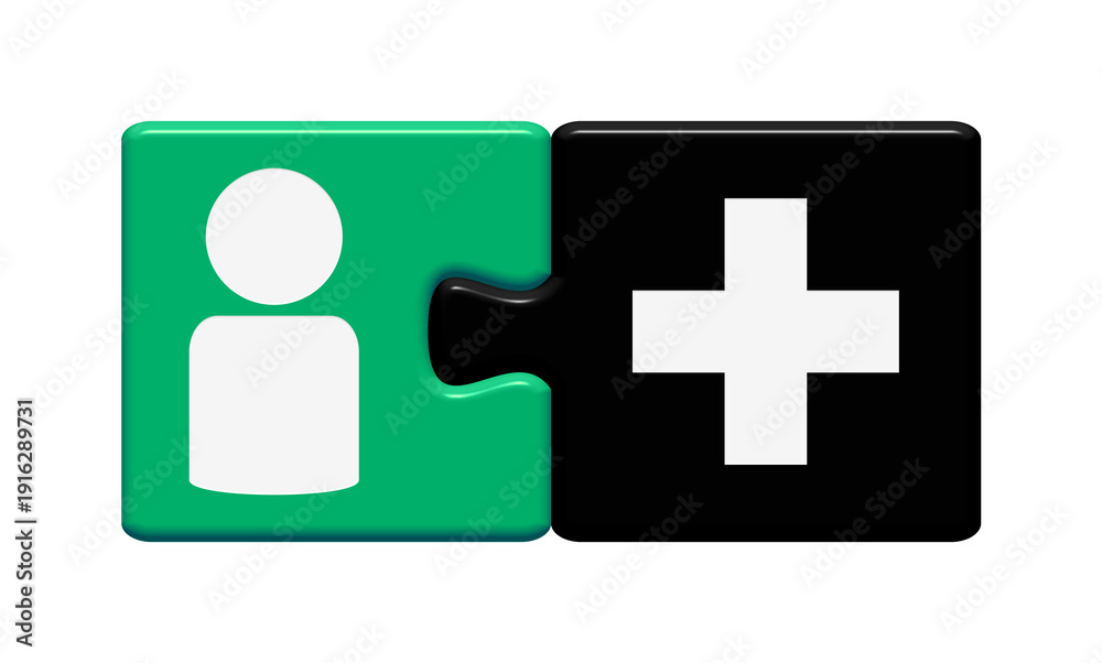 Fototapeta premium Person hinzufügen Icons auf Puzzle Button