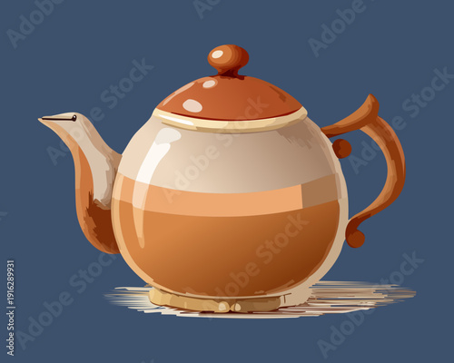 Classic copper teapot with round body for vintage kitchen aesthetic and hot beverage service for afternoon guests - Vector Illustration