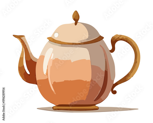 Metallic bronze teapot with elegant curves for sophisticated kitchen style and traditional tea brewing rituals for friends - Vector Illustration