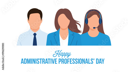 Happy Administrative Professionals' Day celebration banner with flat design business team illustration isolated on light background for corporate greeting