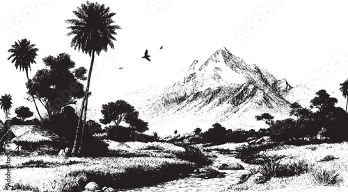 Vector illustration of palm trees on the Hawaiian coast