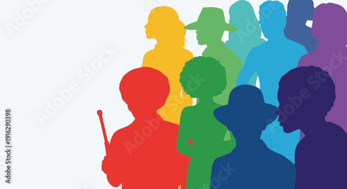 Diverse Crowd Silhouette, Rainbow Colors, Unity Concept