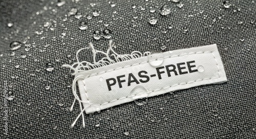 Pfas Free Fabric Label Close up Water Droplets Sustainable Textile Eco Friendly Clothing