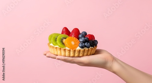 hand holding a fruit tart