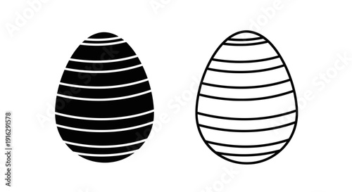 Two stylized eggs with black and white stripes on a white background Vector