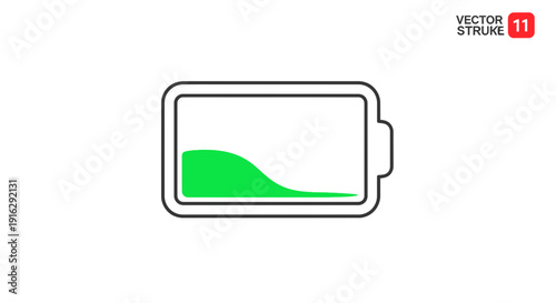 Low Battery Icon - Green Energy Level Indicator on White Background