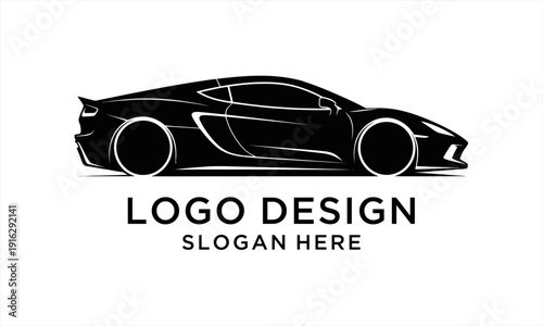 Sleek Black Sports Car Silhouette Logo Design.