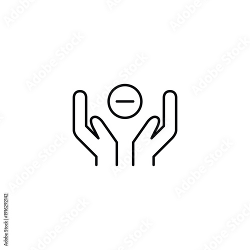 Minus symbol in hands. Cancel request, removed value. Pixel perfect, editable stroke vector icon