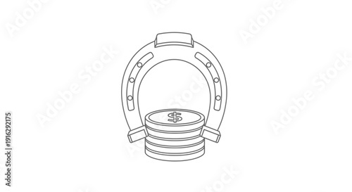 Lucky Horseshoe and Stack of Coins Icon: Symbol of Fortune, Wealth, and Good Luck