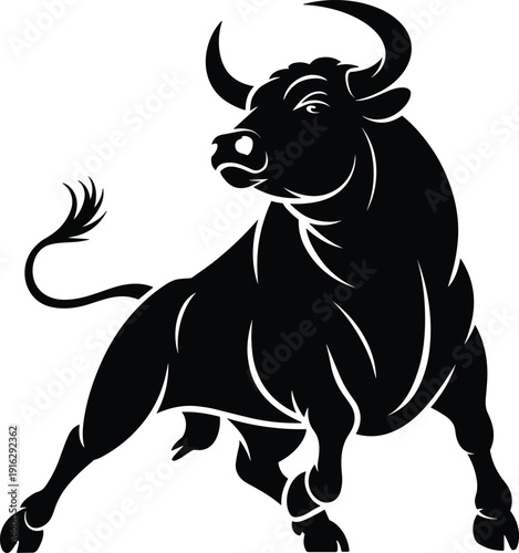 Bull silhouette charging angry animal flat vector illustration isolated on white background livestock mascot logo design template