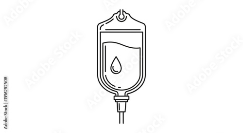 IV Drip Bag Icon: Medical Infusion, Healthcare Fluid Drop, Saline Solution