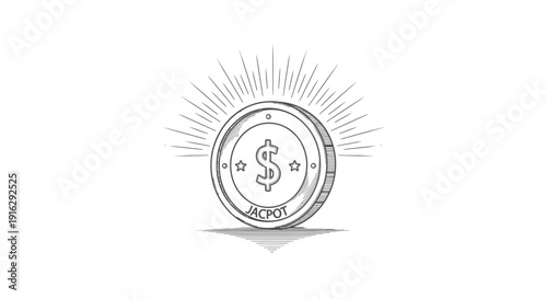 Jackpot Coin with Dollar Sign and Burst Rays, Symbolizing Luck and Financial Success
