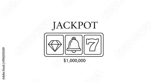 Jackpot Slot Machine with Diamond, Bell, and Lucky Seven Symbols, $1,000,000 Prize