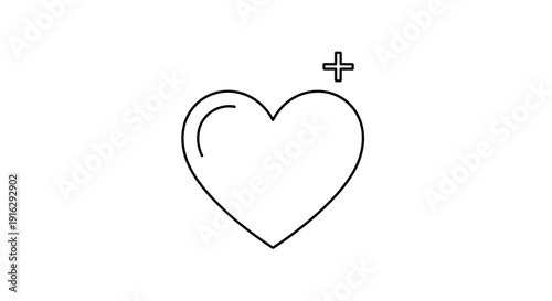Heart icon with plus sign, love symbol, favorite, add to favorites, outline graphic