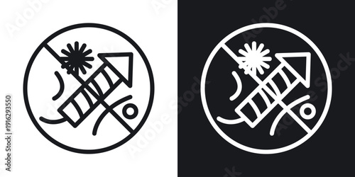 Ban on fireworks sign set in black and white stroke lines