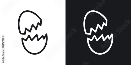 Broken egg icon set in black and white stroke lines