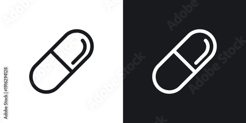 Capsule icon set in black and white stroke lines