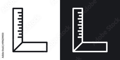 Carpenter ruler icon set in black and white stroke lines