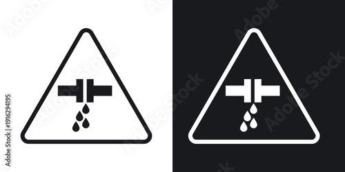 Caution safety leak of water or chemical material sign set in black and white stroke lines