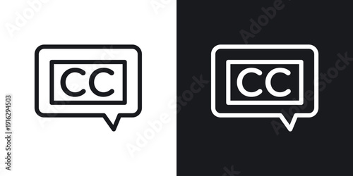 Closed caption icon set in black and white stroke lines