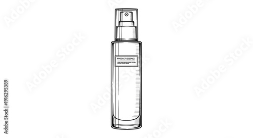 Hand-drawn illustration of a cosmetic spray bottle with a label