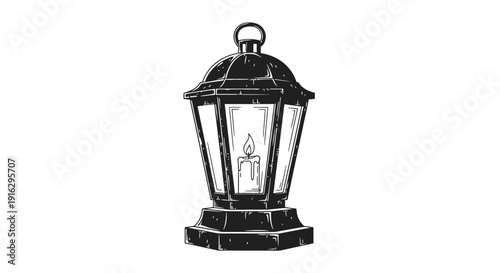 Vintage Lantern with Candle Flame Illustration