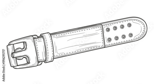 Vintage Leather Watch Strap with Buckle, Hand-Drawn Sketch Style