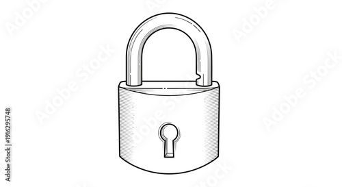 Vintage Padlock, Security Lock, Old Metal Lock with Keyhole, Isolated on White Background, Retro Style