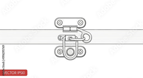 Vintage Metal Latch Lock on White Background, Close-up Detail