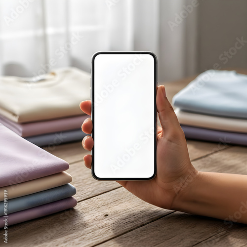 Blank Smartphone Mockup In Minimal Clothing Store Interior