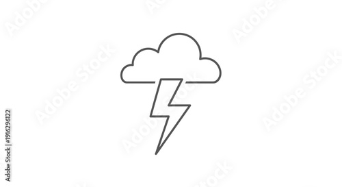 Thunderstorm Icon, Lightning Bolt Emerging From Cloud, Weather Symbol, Outline Graphic