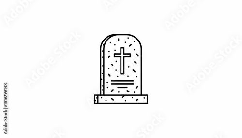 Tombstone Icon with Cross and Lines, Gravestone Symbol, Cemetery Marker, Funeral, Death Concept